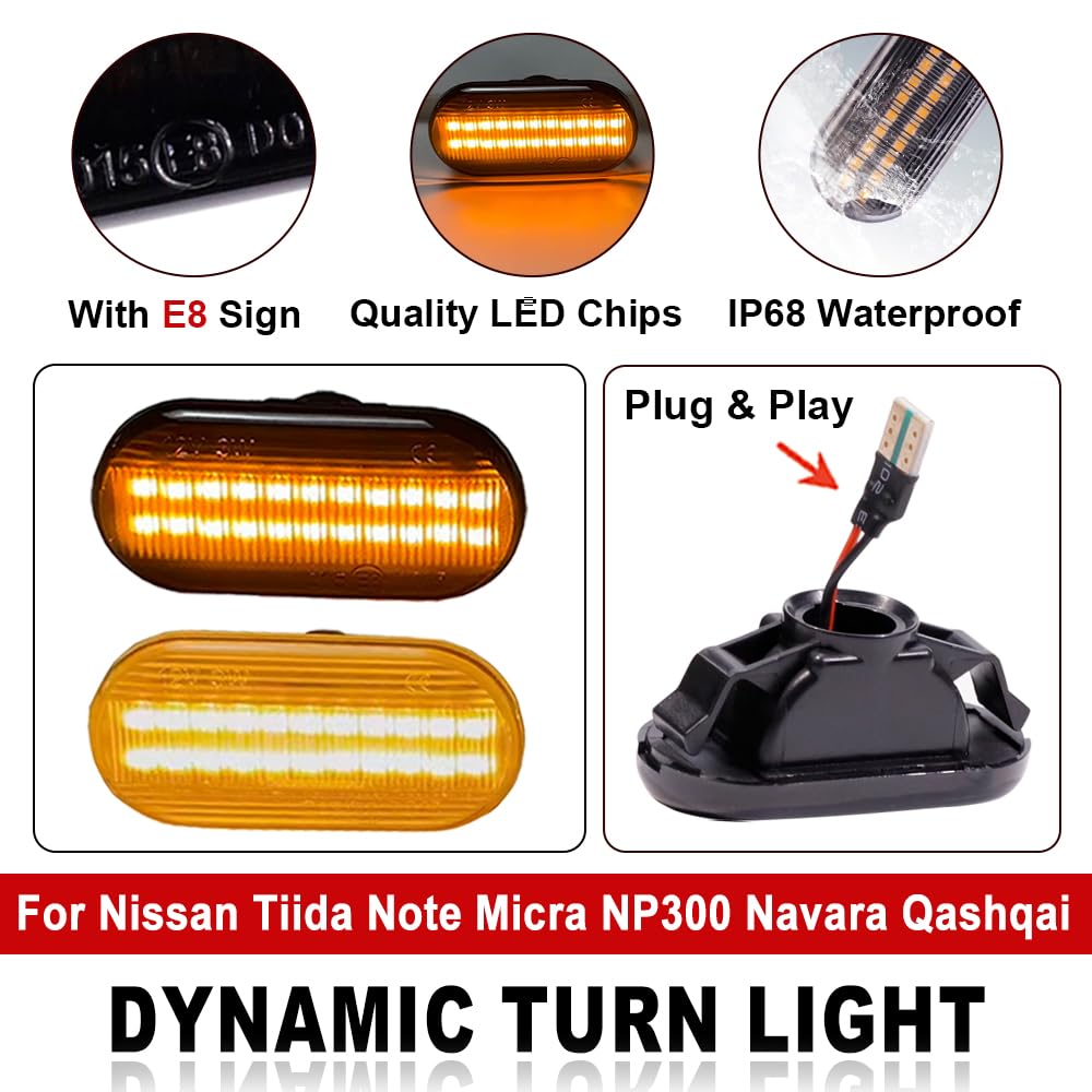 2pcs Dynamic LED Side Marker Lights 12V Flowing Turn Signal Light